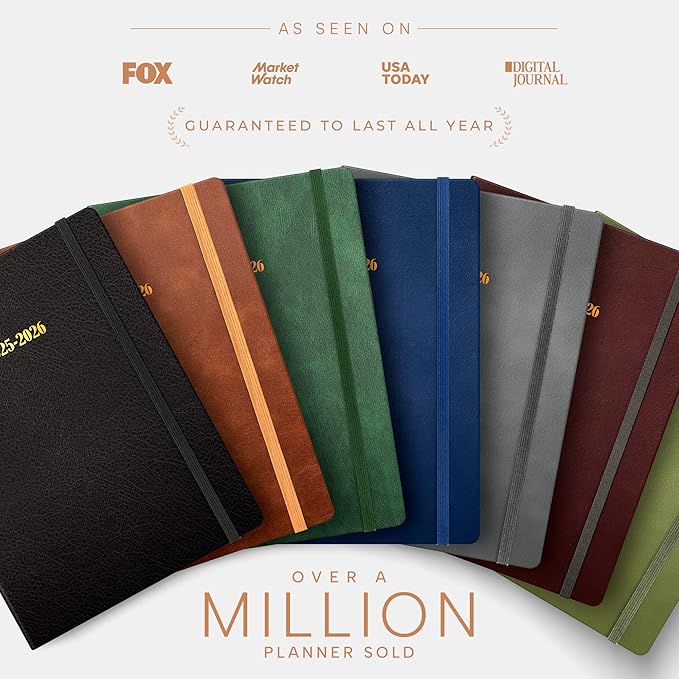 Ensight 2025-2026 HARDCOVER Leather Planner Weekly & Monthly - 8.5x11 Inches - Academic Planner Business Personal or Student - Pen Holder, Thick Paper, July 2025 - June 2026 (Olive Green)-DeskLoop Office