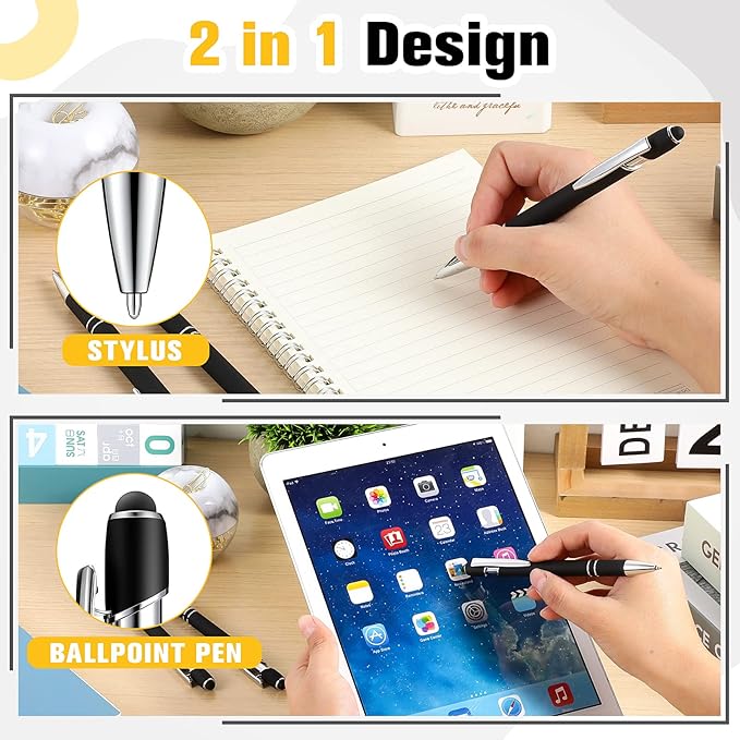 Zonon 38 Pieces Rubberized Ballpoint Pen with Stylus Tip Stylish Metal Pen Capacitive Styli with Soft Rubberized Grip, Black Ink for Most Devices(Black)