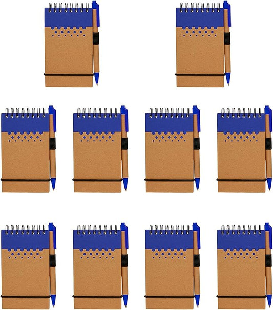 DISCOUNT PROMOS 10 Recyclable Spiral Small Notebooks Pack - 60 Lined Pages - Blue-DeskLoop Office