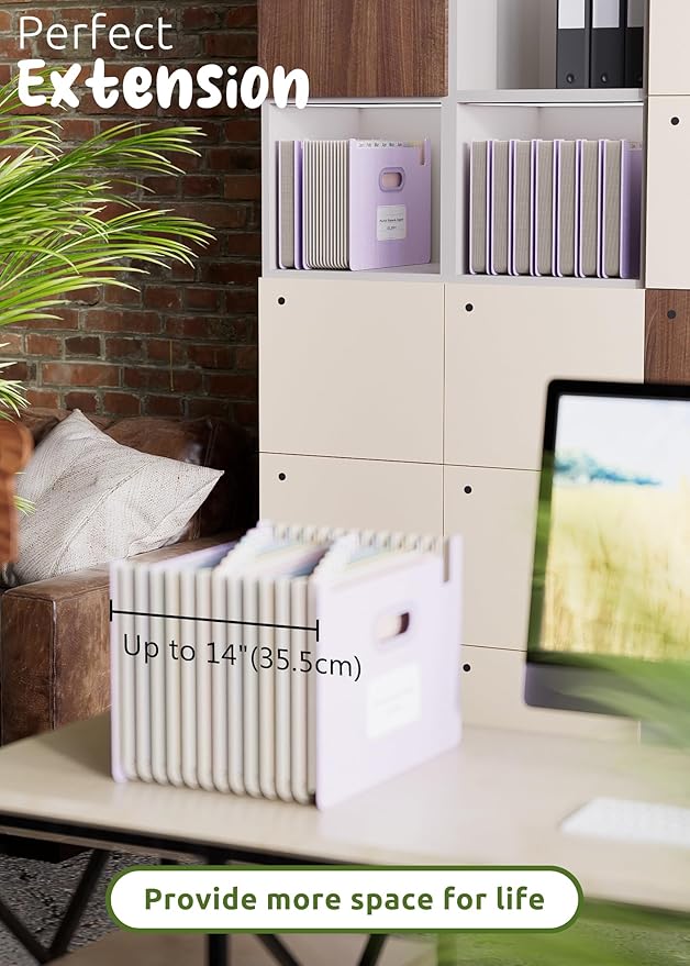 Accordion File Organizer, 12 Pockets Wheat Straw Expanding File Folders, Upright&Open Top, Monthly Bill Receipt Organizer, 100% BPA Free,Return to Nature,Healthy Living, Letter/A4 Size-Lavender Purple-DeskLoop Office