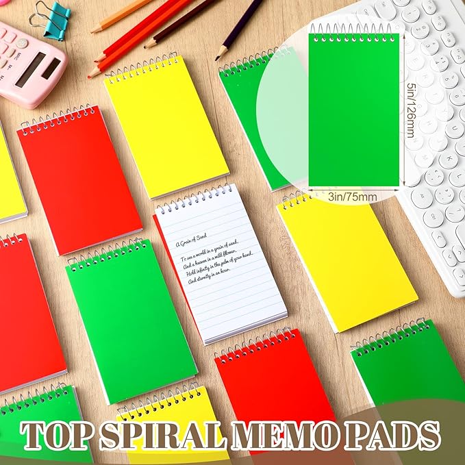 24 Pcs Small Pocket Notebooks 3 x 5 Inch Mini Memo Spiral Notepads Top Bound College Ruled Lined Note Pads for Back School Office Journaling Noting, 75 Sheets/Pad (3 Colors)-DeskLoop Office
