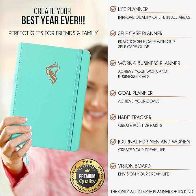 Hourly Planner - Undated Daily, Weekly & Monthly Planner with Budget Section | A 12 Month Journey to Increase Productivity & Happiness | Life Organizer & Gratitude Journal - Vertical Format-DeskLoop Office