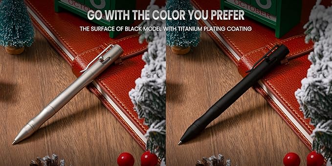 Origin-Joy 2 Pack Stainless Steel Bolt Action Pen Set, Heavy Duty EDC Pocket Gel Tactical Pen With 8 Ballpoint Refills (Sandblasting)