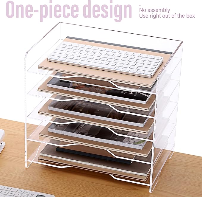 SANRUI Acrylic Paper Organizer Letter Tray for Desk, 5 Tier Enlarged File Sorter,Clear File Holder Desktop Shelf Document Storage for School Office Home-DeskLoop Office