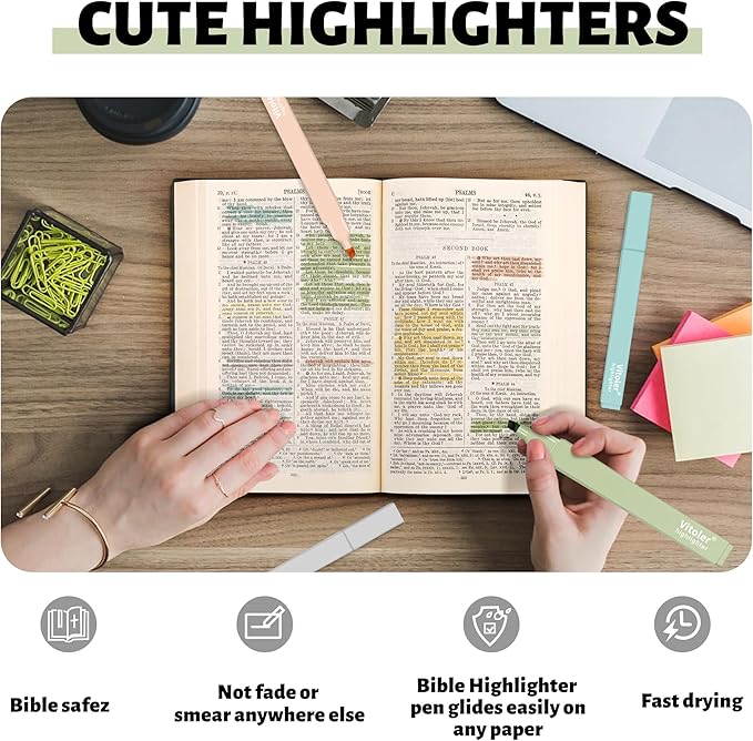 Highlighters Assorted Colors,10Pcs Bible Highlighters and Pens No Bleed, Assorted Colors, Pastel Set, Cute Marker Pens-DeskLoop Office