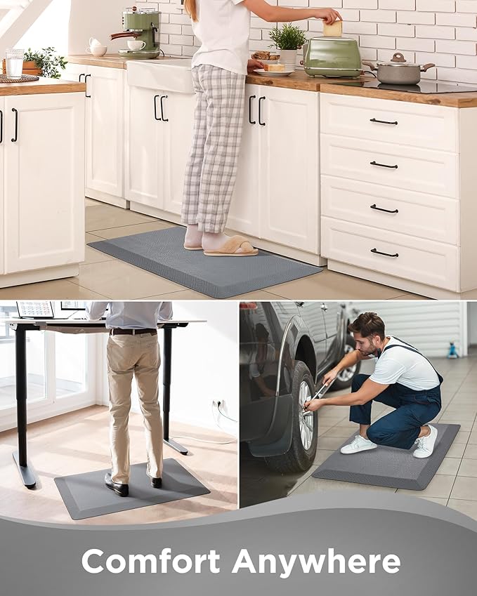 Ophanie Kitchen mats for Floor, 3/4 inch Thick, Kitchen Rugs, Anti Fatigue Standing Cushioned Mat, Waterproof,Comfort Ergonomic mat for Office, Home, Sink, 20''x39'' Grey Non-Slip Bottom-DeskLoop Office