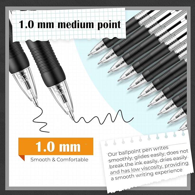 Fulmoon 100 Pcs Gel Ink Pens Retractable Ballpoint Medium Point 1.0 mm Ballpoint Smooth Writing Click Pens for Journal Writing Office Home(Black Ink)-DeskLoop Office