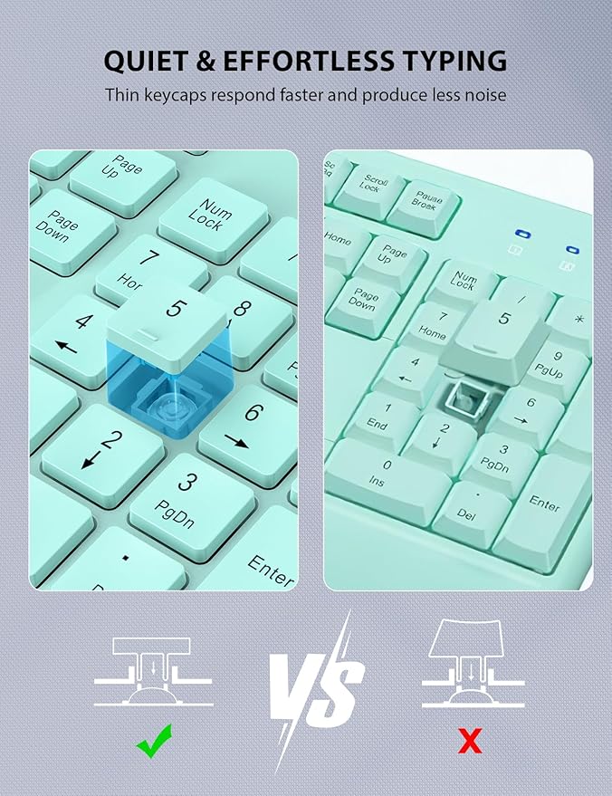 Wireless Keyboard and Mouse Combo - Full-Sized Ergonomic Keyboard with Wrist Rest, Phone Holder, Sleep Mode, Silent 2.4GHz Cordless Keyboard Mouse Combo for Computer, Laptop, PC, Mac, Windows (Green)-DeskLoop Office