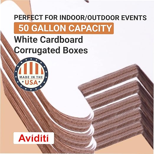 AVIDITI Cardboard Trash Cans and Recycling Bins, 50 Gallon 18"L x 18"W x 36"H (10-Pack) Reusable or Disposable Pop Up Garbage Boxes for Parties, Outdoor Events, Heavy Duty, Plain-DeskLoop Office