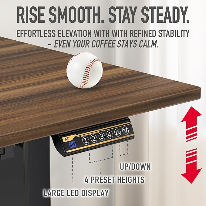 SHW 48-Inch Electric Height Adjustable Standing Desk with Drawer, Memory Preset and Cable Management Tray, Walnut-DeskLoop Office