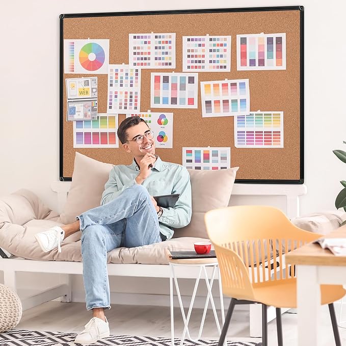 Board2by Extra Large Cork Bulletin Board 48" X 48", Black Aluminum Framed 4'x4' Corkboard for Wall, Wall Mounted Notice Pin Board with 18 Push Pins for School, Home & Office-DeskLoop Office