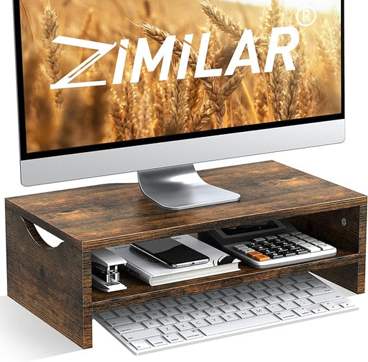 Zimilar Monitor Stand Riser, 2 Tiers Laptop Computer Monitor Riser for PC Screen, iMac, Desktop Wooden Screen Monitor Stand Riser with Storage for Home Office-DeskLoop Office