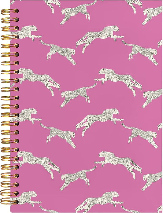 BearCake Preppy Notebook, Leopard Cheetah Hot Pink Notebook, Leopard Print Gifts for Women, Preppy Journal, Leopard Print Office Supplies, Hardcover Spiral Notebook 5.5x8.3-DeskLoop Office