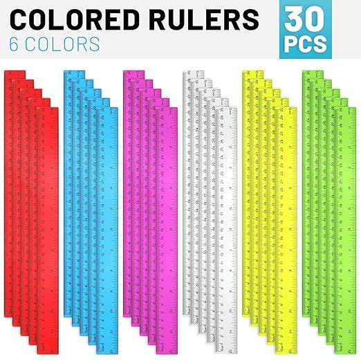 30 Pack Clear Ruler Plastic Rulers 12 Inch Transparent Assorted Color Kids Ruler Bulk for School with Centimeters Millimeter and Inches, Measuring Tools for Student School Office Home-DeskLoop Office