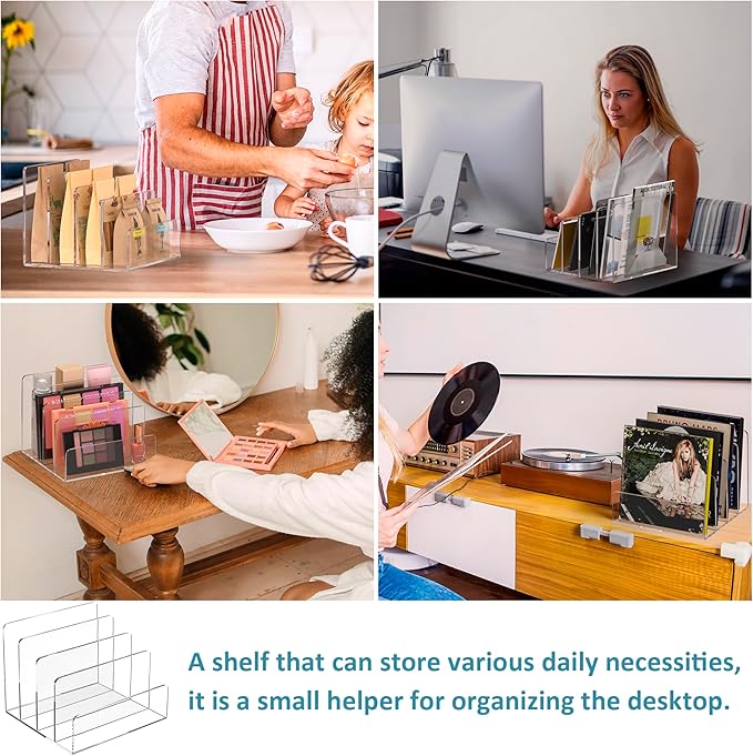 Acrylic File Holder 4 Compartment, Clear Desk File Organizer, Acrylic Organizer for Books, Phone, Ipad, Envelope, Notebook, Calculator-DeskLoop Office