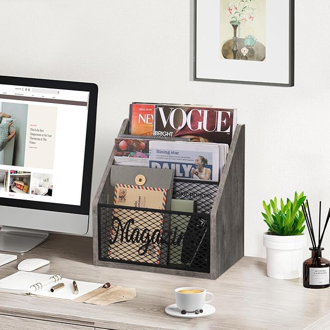 YINMIT Magazine Holder, Stepped 3 Tier Magazine Rack Floor, Magazine Storage Basket, Folder Organizer Bin for Magazines,Books,Newspapers,Tablets-DeskLoop Office