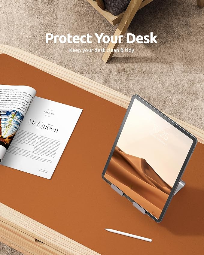 YSAGi Desk Pad Protector, Large Mouse Mat, Non-Slip PU Leather Waterproof Laptop Desk Blotter/ Writing Pad for Office and Home (23.6" x 13.8", Brown)-DeskLoop Office