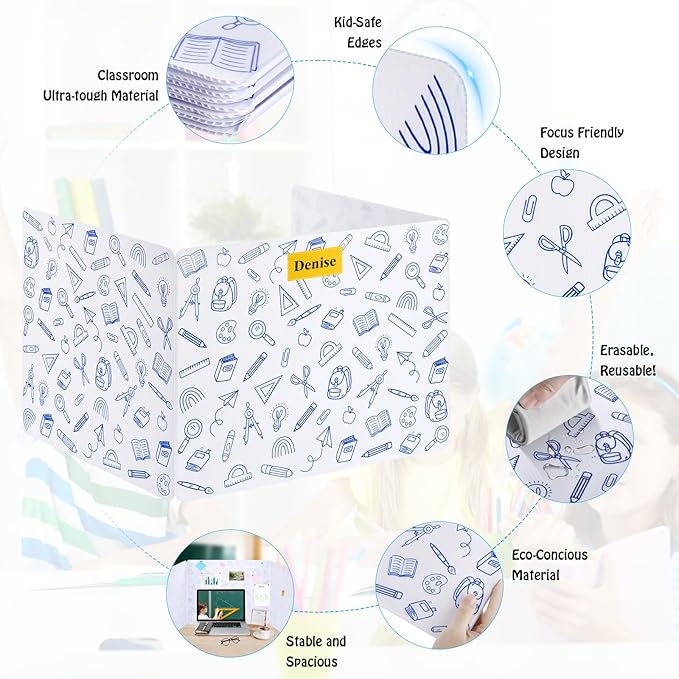 24 Pack Printing Privacy Floders for Student Desks - Durable Plastic Erasable - Testing Dividers for Classroom - Easy Clean Privacy Shields for Student - Includes Extra Labels White-DeskLoop Office