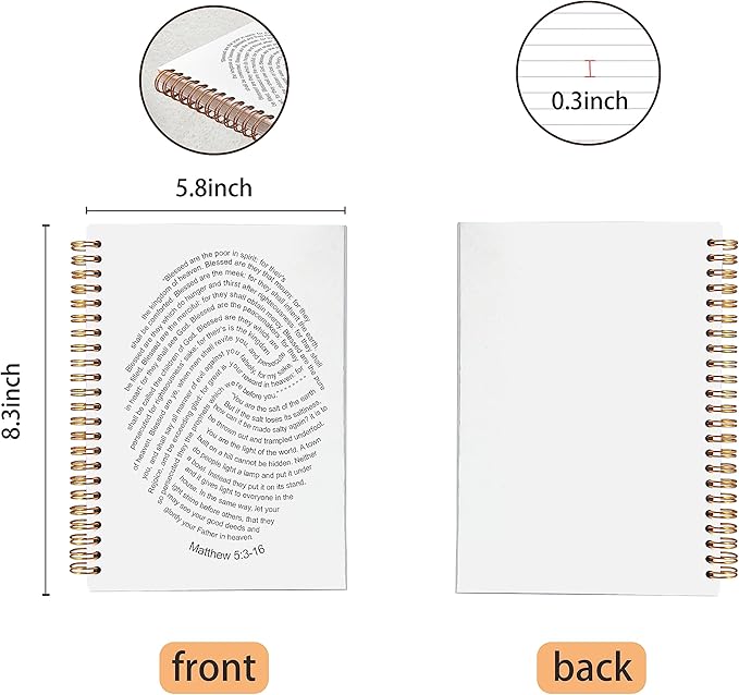 VNWEK Bible Scripture Matthew 5:3-16 Blessed are the Poor in Spirit God's Fingerprints Spiral Notebook Journal 5.5 x 8.3 inches,Christian Lined Hardcover Spiral Notebook,Christian Gifts-DeskLoop Office