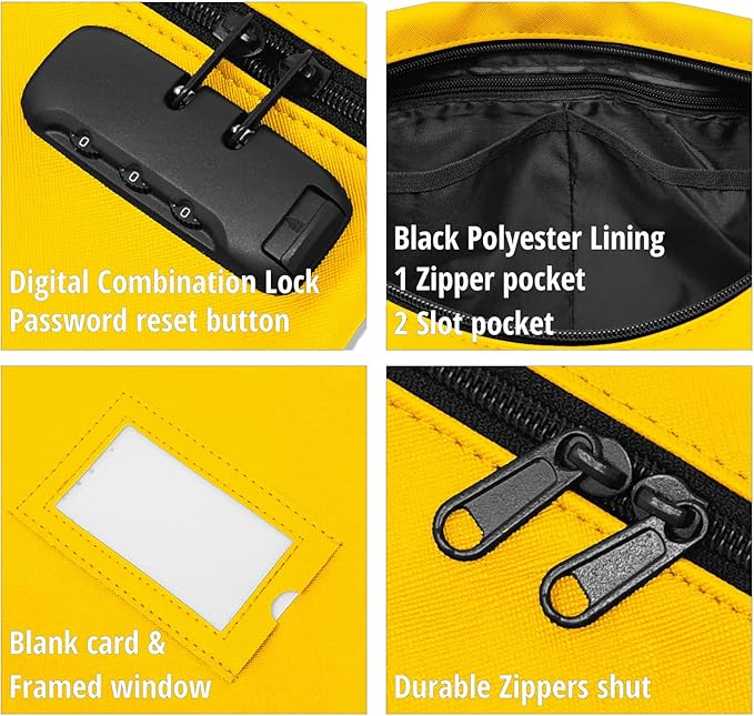 Yellow Notary Bag with Lock | 14x11 inch | Zipper Supplies Bag | Locking Document Case for Notary Kit, Stamp, Embosser, Ink Pad, and Valuables-DeskLoop Office