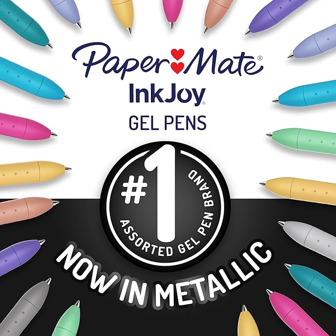 Paper Mate InkJoy Gel Pens, Metallic Pens, Retractable, Medium Point, (0.8mm) Assorted Colors, 10 Count-DeskLoop Office