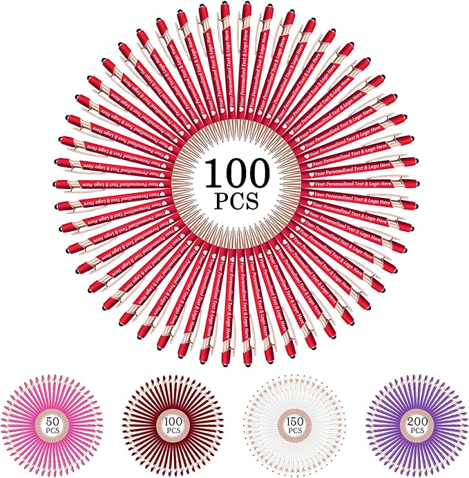 STREADVE 100 Personalized Custom Pens Engraved Writing Pen with Name Logo, Customized Promotional Items Stylus Pen Gifts for Women Realtor Reunion Wedding Business, Red-DeskLoop Office