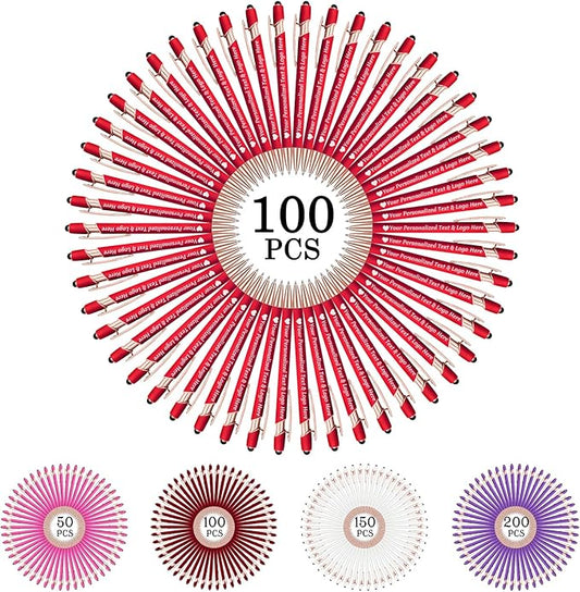 STREADVE 100 Personalized Custom Pens Engraved Writing Pen with Name Logo, Customized Promotional Items Stylus Pen Gifts for Women Realtor Reunion Wedding Business, Red-DeskLoop Office