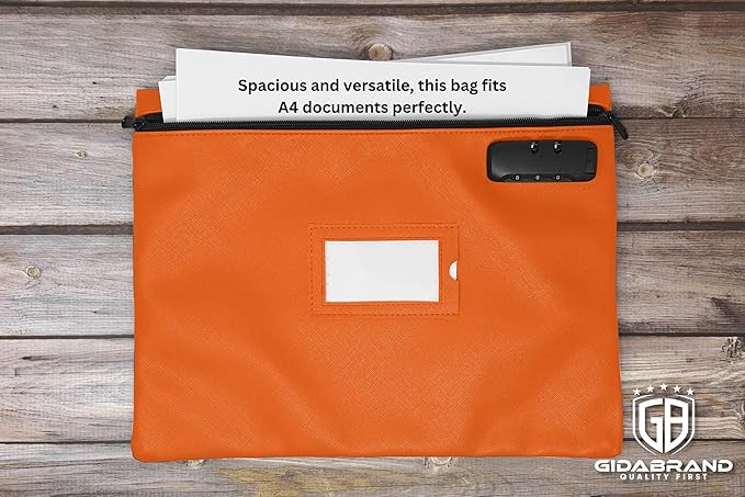 Orange Notary Bag with Lock | 14x11 inch | Zipper Supplies Bag | Locking Document Case for Notary Kit, Stamp, Embosser, Ink Pad, and Valuables-DeskLoop Office