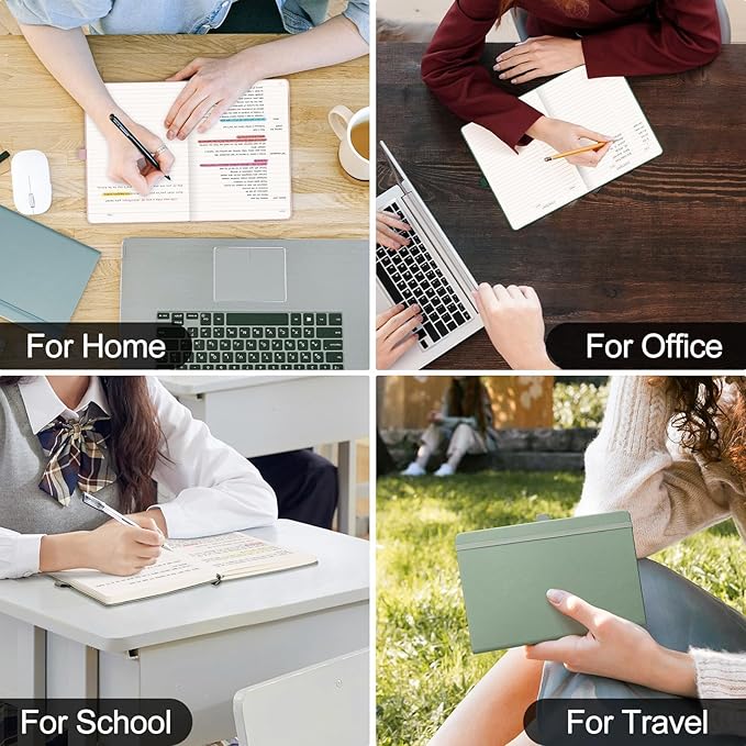 EMSHOI A4 College Ruled Notebook Journal- 400 Pages (200 sheets), 7mm Spacing & Vegan Leather Cover for Work, School, Bible Study, Bullet Journaling- with Sticky Notes, Pocket & Pen Holder - GrayBlue-DeskLoop Office