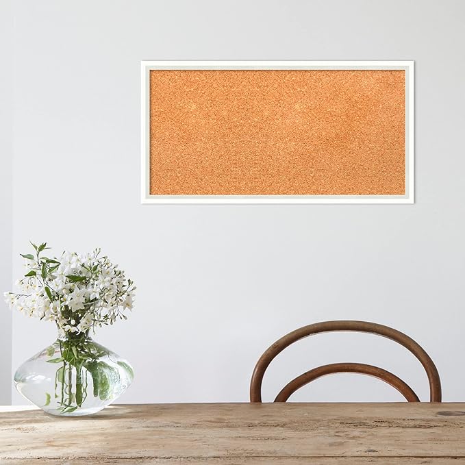 Amanti Art Natural Cork Board for Wall, 13x25 Vision Board with White Frame, Small Corkboard Office Decor for Home Organization, Modern Corkboard Pinboard to Display Items for Home Organization in-DeskLoop Office