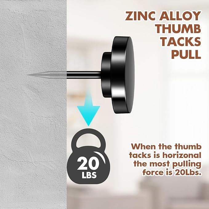 30 Pieces Black Thumb Tacks, Metal Push Pins, Zin Alloy Tacks for Wall, Picture Hanging Hooks, Picture Hangers, Poster Tack, Wall Tacks for Bulletin Boards Decorative-DeskLoop Office