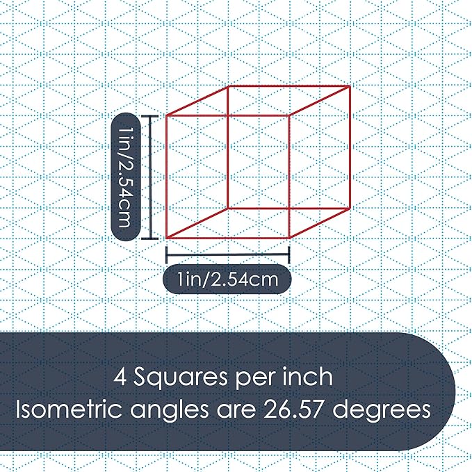 11" x 17" Isometric Graph Paper 50 Sheets Landscape - 0.25" Grid, Non-photo Blue, High Brightness, Drafting, Engineering, Art, 3D Design (3-Pack)