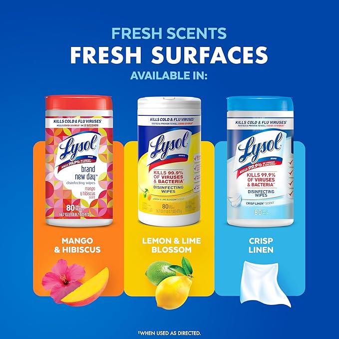 Lysol Disinfectant Wipes, Multi-Surface Antibacterial Cleaning Wipes, For Disinfecting and Cleaning, Lemon and Lime Blossom, 80 Count (Pack of 3)-DeskLoop Office