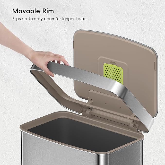 EKO Hudson Matte Stainless 75 Liter/20 Gallon Step Trash Can with Rear Trash Bag Storage Compartment-DeskLoop Office