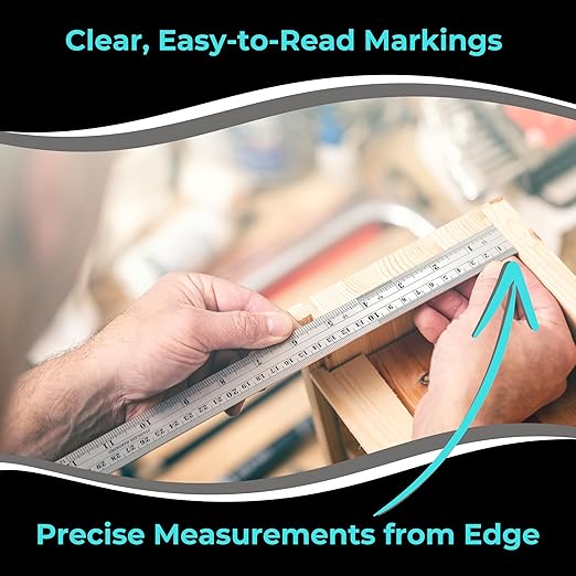 NOKKO Metal Ruler 12 Inch - Pack of 10 - Measuring Set of 12-Inch / 30 cm Stainless Steel Rulers with Imperial & Metric Measurements & Conversion Table - Metal Straight Edge Ruler for Cutting-DeskLoop Office