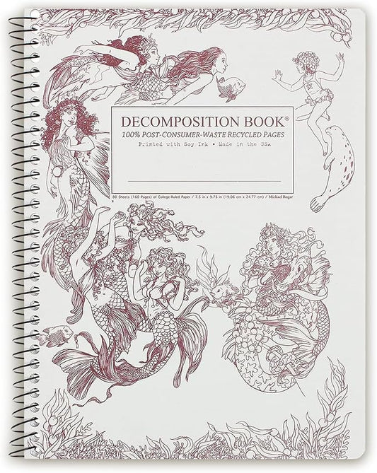 Decomposition Mermaids College Ruled Spiral Notebook - 9.75 x 7.5 Journal with 160 Lined Pages - 100% Recycled Paper - Cute Notebooks for School Supplies, Home & Office - Made in USA-DeskLoop Office