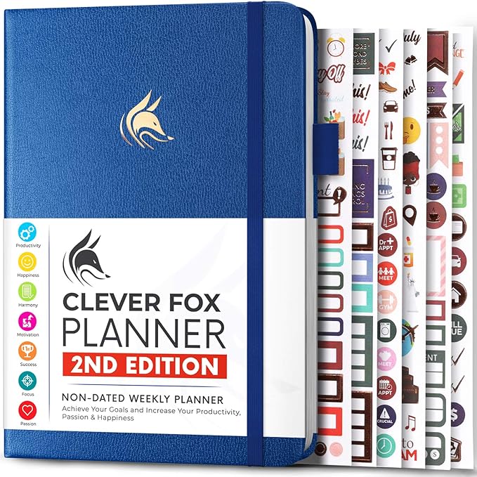 Clever Fox Planner 2nd Edition – Colorful Weekly & Monthly Goal Planner, Time Management & Productivity Organizer, Undated, A5 (Mystic Blue)-DeskLoop Office