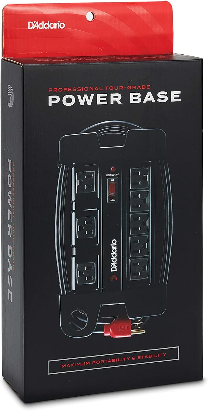 D'Addario Accessories Tour-Grade Power Base - Base Protector - Stage Power Strip with 6 ft Cable - 5 Standard and 3 Transformer- Guitar Amp Outlet - Music Surge Protector with Indicator Light-DeskLoop Office