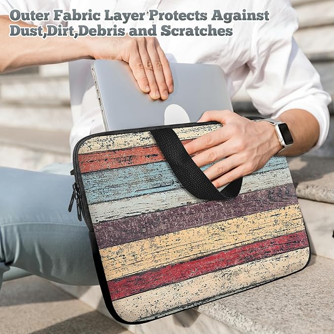 Laptop Sleeve Case Bag 15 inch, Retro Wood Slim Carrying Case Durable Handbag Travel Laptop Bag for 15 inch MacBook Air M3/M2/15 Pro/Surface Laptop 7/6/5/4/3/ Dell XPS 15 Plus