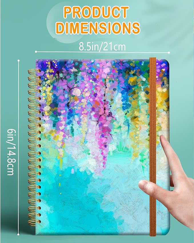 Ruled Spiral Writing Notebook,A5 Hardcover Lined College Journal for Women Lady,Fashion Puppy Watercolor Strong Twin-Wire Binding with Premium Paper,8.4" X 6",Perfect for School,Office,Home Gifts(Oil Painting Spring Flowers)-DeskLoop Office