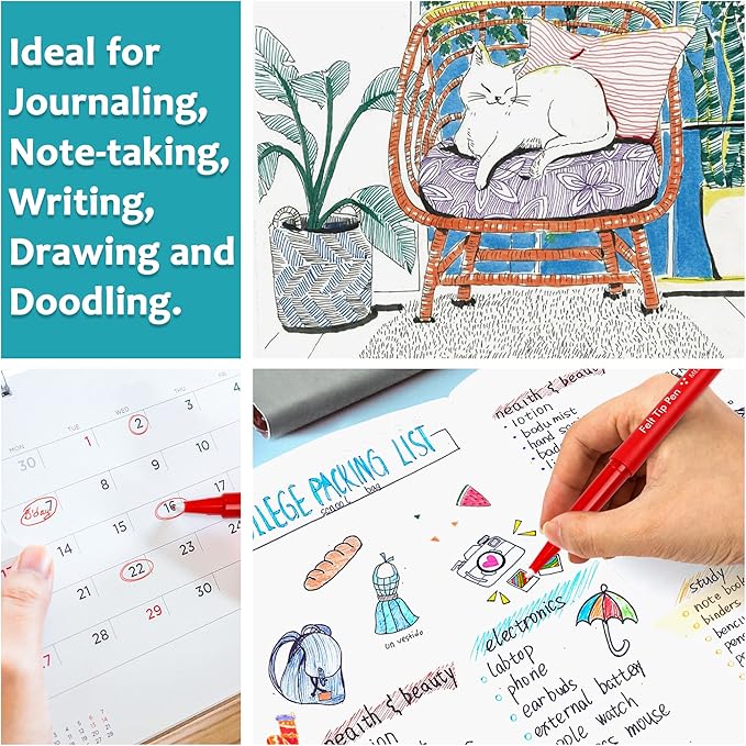 Lelix 30 Colors Felt Tip Pens, Medium Point Assorted Markers Pens For Journaling, Writing, Note Taking, Planner Coloring, Perfect for Art Office and School Supplies-DeskLoop Office