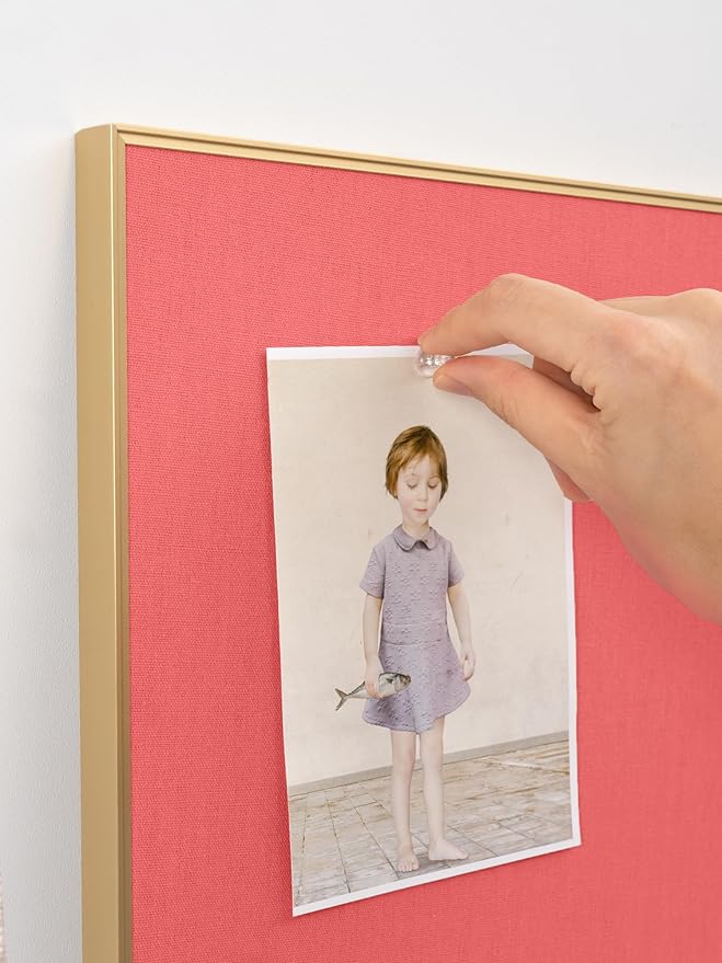 Bulletin Board 23.6 x 17.7 inches, Coral Red Pin Board, Golden Aluminum Framed Fabric Cork Board with 10 Push Pins-DeskLoop Office