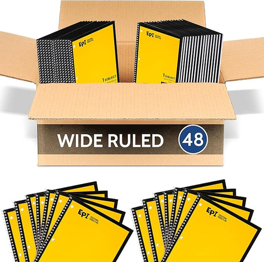 EPI Spiral Notebook | Wide - 70 Sheets, Durable Spiral Binding | 10.5 x 8 in | Classroom Supplies | School, Office, Note Taking, Journaling - 48 Pack-DeskLoop Office