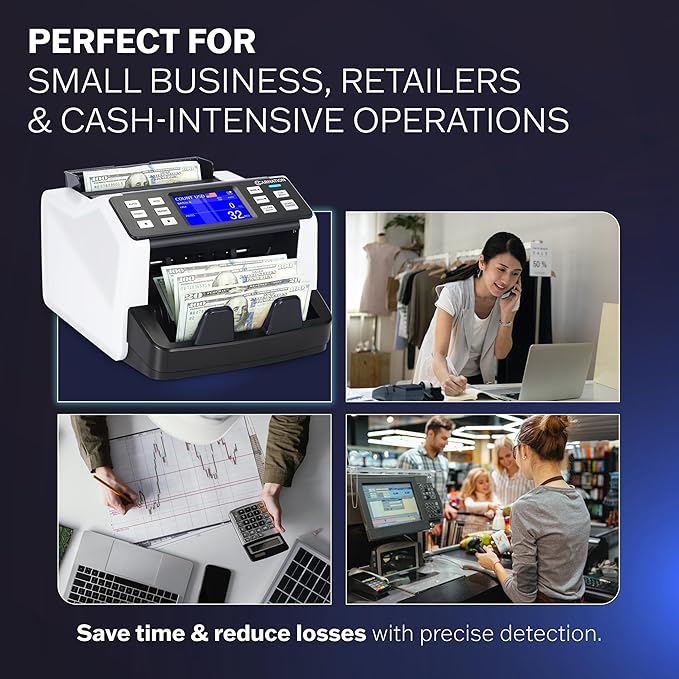 CN5 Money Counter Machine Mixed Denomination Value Counting UV/MG/IR/DD Counterfeit Detection, USD, EUR, MXN, GBP and CAD Business Money Counter-DeskLoop Office