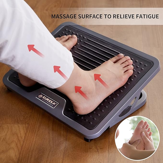 EUREKA ERGONOMIC Tilt Adjustable Footrest, Foot Rest for Under Desk at Work with Massage Surface, Office Foot Rest Under Desk with 20 Degree Tilt No Locking, Metal Frame-DeskLoop Office