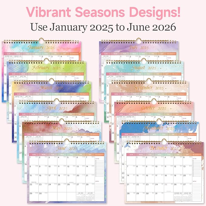 Lbylyhxc 2025-2026 Calendar - Includes January 2025 to June 2026 -18 Monthly Wall Calendar 2025-2026, 11 x 8.5 Inches.Thick Paper with Julian Dates and Block for New Year and Christmas Presents (Wall Calendar Colorful)