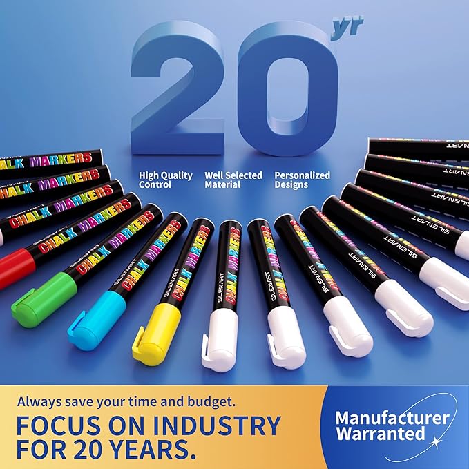 SILENART White Chalk Markers - 15mm Jumbo Tip Car Marker - Wide Thick Window Chalk Pen for Chalkboard, Window, Glass, Mirror, Blackboard-DeskLoop Office