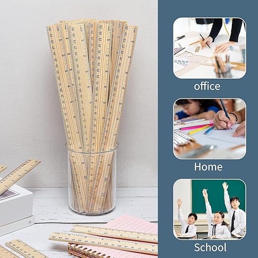 10 Pack Wooden Ruler 12 Inch Rulers Bulk Wood Measuring Ruler Office Ruler 2 Scale-DeskLoop Office