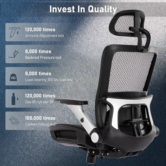 COLAMY Ergonomic Mesh Office Chair with Footrest, High Back Computer Executive Desk Chair with Headrest and 4D Flip-up Armrests, Adjustable Tilt Lock and Lumbar Support-Black-DeskLoop Office