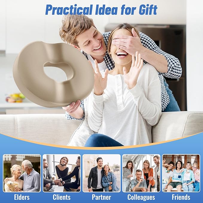 CloudBliss Donut Pillow Seat Cushion Chair Pad for Tailbone Pain Relief and Hemorrhoids, Memory Foam Seat Chair Cushion for Men and Women for Home & Office, (Khaki)-DeskLoop Office